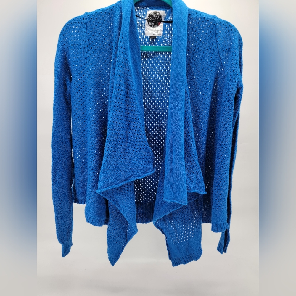 Volcom Elena Hight Blue Knit Cardigan Womens XS Long Sleeve Open Sweater Wrap